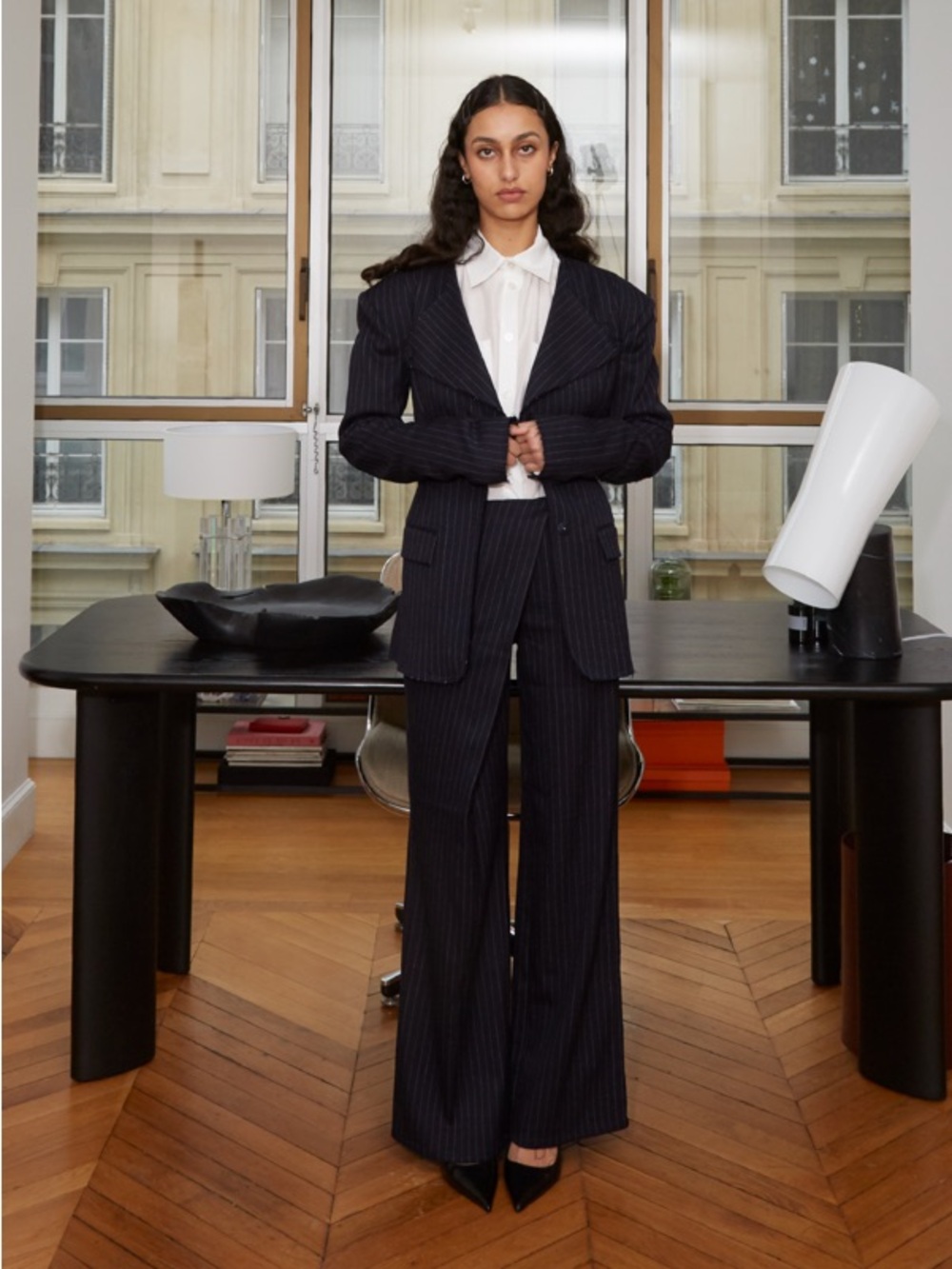SAEMDI Pinstripe Trousers Navy S